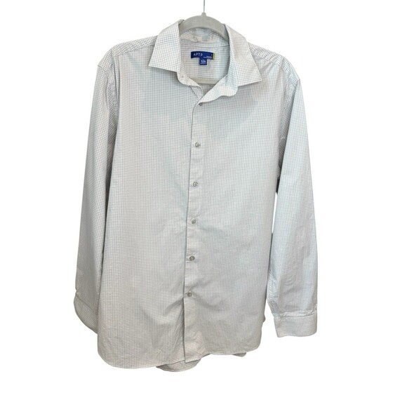 NWOT Men's Apt. 9 Regular Fit Dress Shirt White Grey Checked Size Large - Picture 2 of 7